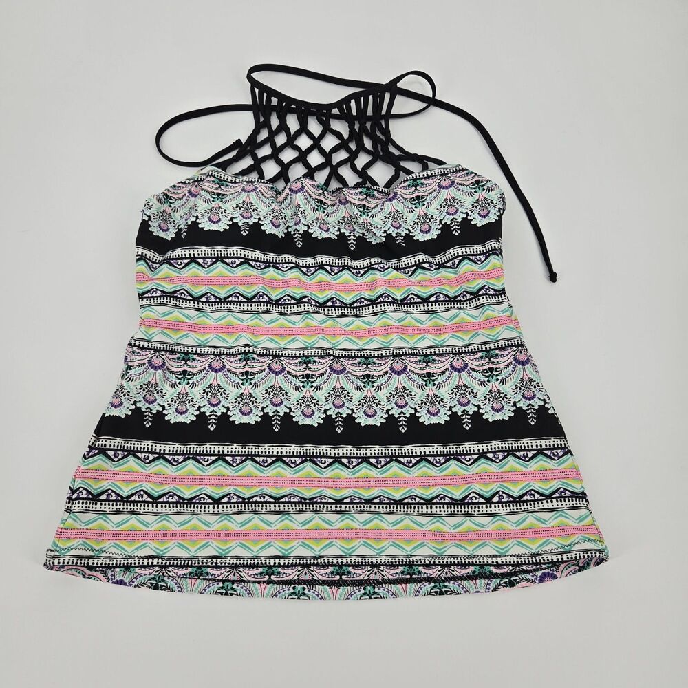 Raisins Geometric High Neck Tankini Swim Top Large